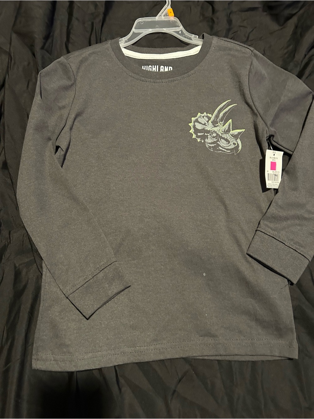 Kids' Charcoal Long-Sleeve Tee with Triceratops Graphic